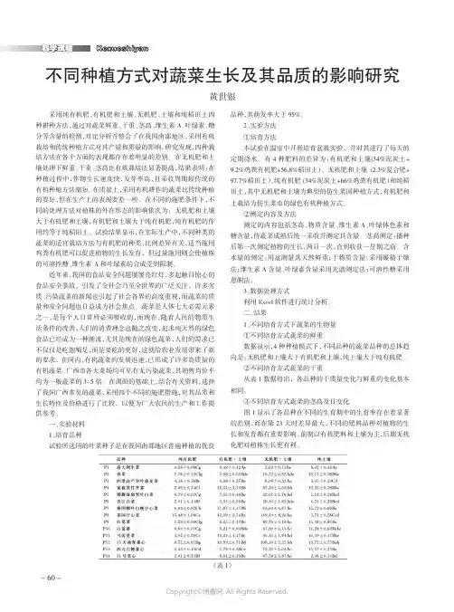 不同种植方式对蔬菜生长及其品质的影响研究