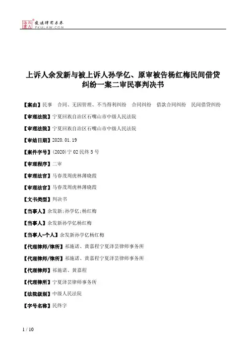 上诉人余发新与被上诉人孙学亿、原审被告杨红梅民间借贷纠纷一案二审民事判决书