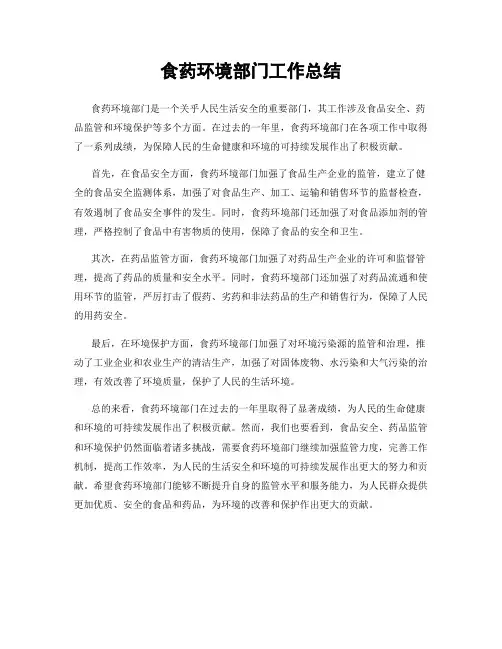 食药环境部门工作总结