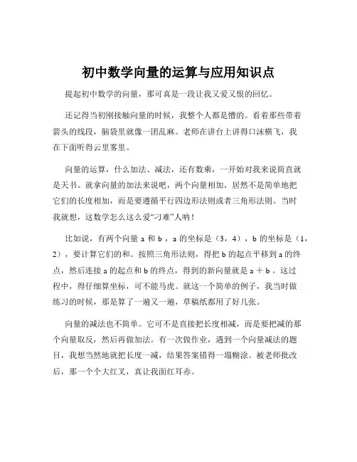 初中数学向量的运算与应用知识点