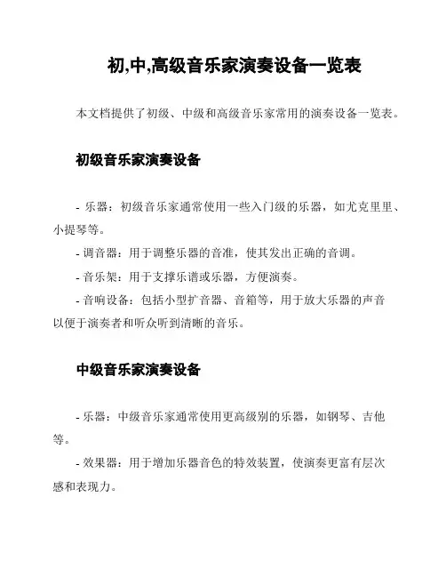 初,中,高级音乐家演奏设备一览表