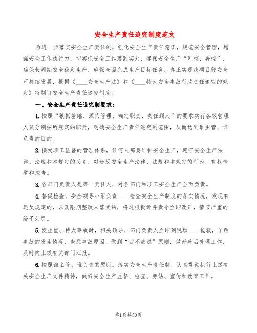 安全生产责任追究制度范文(10篇)
