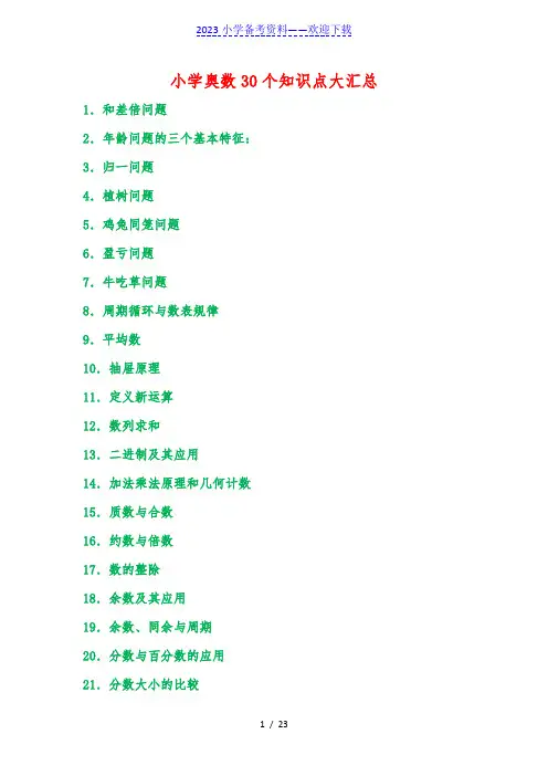 小升初必考奥数30个知识点大汇总