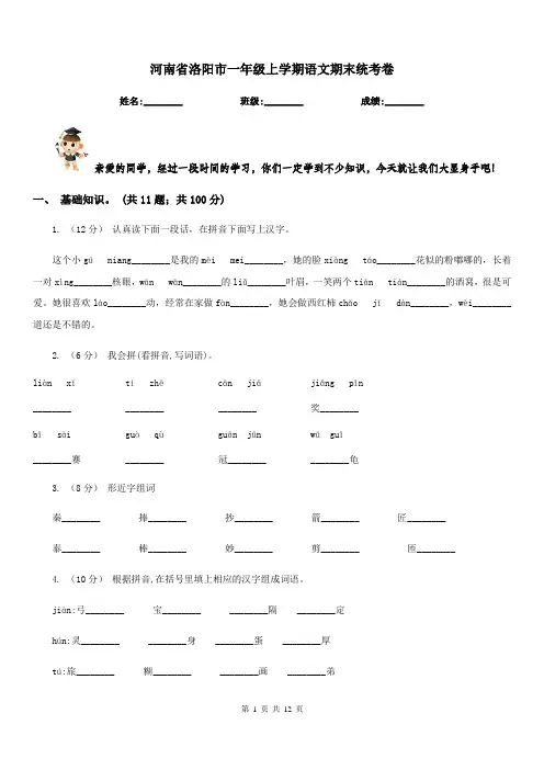 河南省洛阳市一年级上学期语文期末统考卷