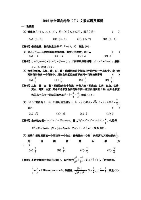 2016年高考全国1新课标Ⅰ卷文科数学真题-【全解析精美题图】