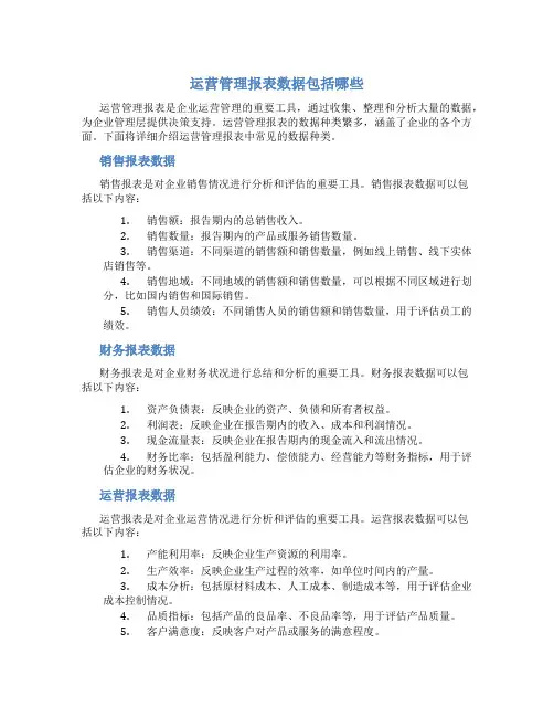 运营管理报表数据包括哪些