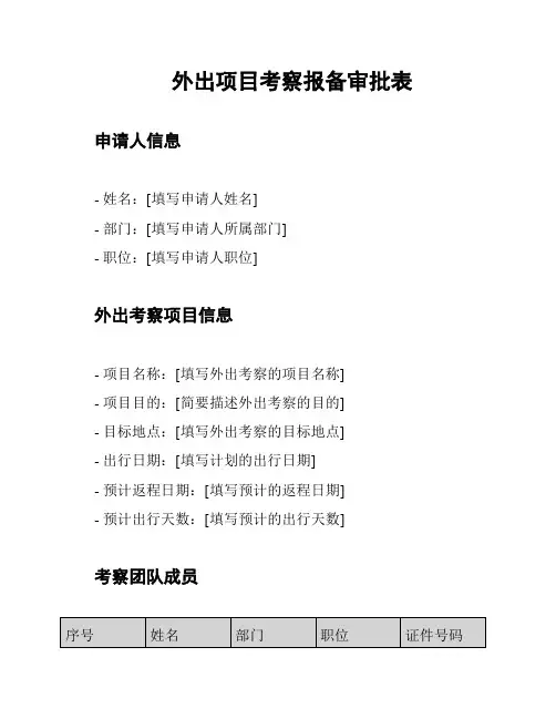 外出项目考察报备审批表