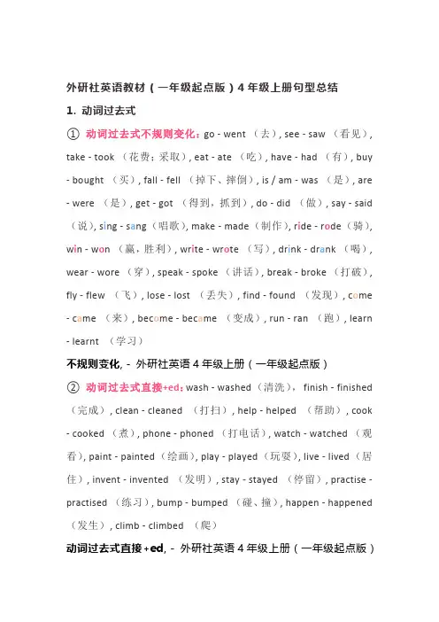 外研社英语教材(一年级起点版)四年级上册句型总结