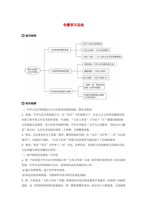 2019-2020学年高中历史 专题五 现代中国的文化与科技专题学习总结学案(含解析)人民版必修3