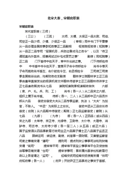 北宋大表，宋朝官职表
