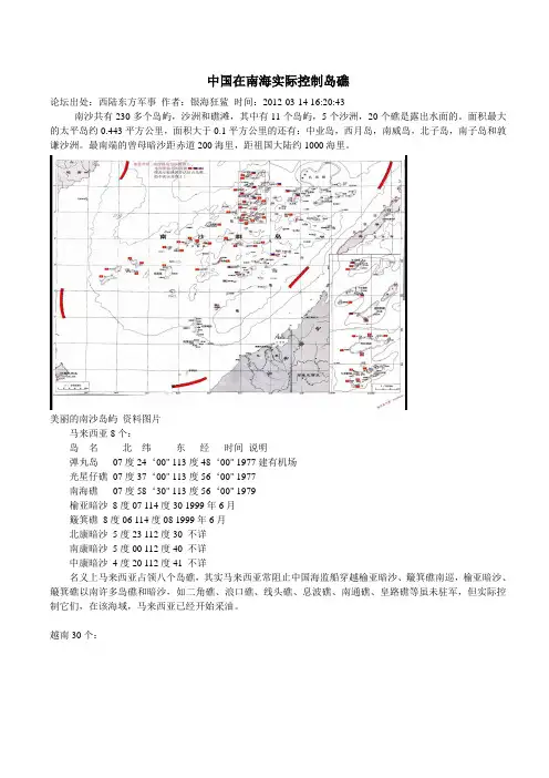 中国在南海实际控制岛礁