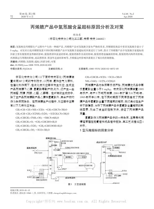 丙烯腈产品中氢氰酸含量超标原因分析及对策