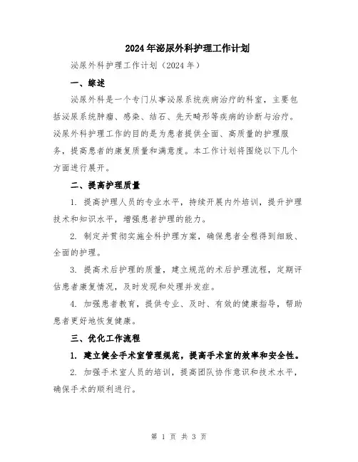2024年泌尿外科护理工作计划