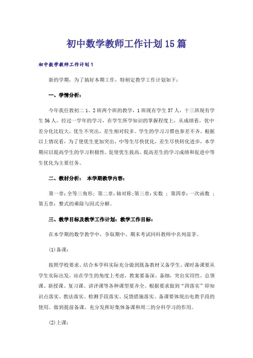 初中数学教师工作计划15篇