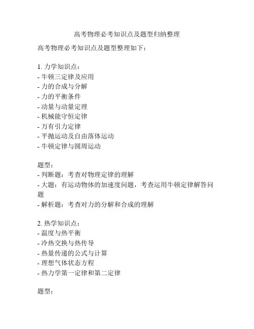 高考物理必考知识点及题型归纳整理