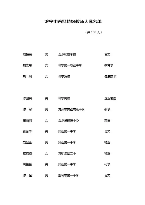 济宁市第一届特级教师人选名单