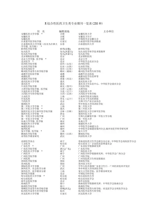 R综合性医药卫生类专业期刊一览表1
