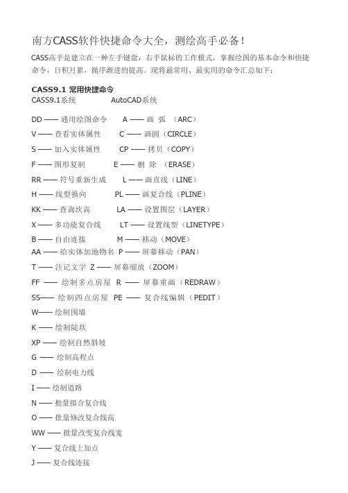 南方CASS软件快捷命令大全,测绘高手必备