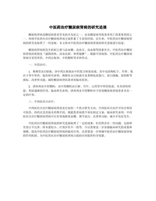 中医药治疗糖尿病肾病的研究进展