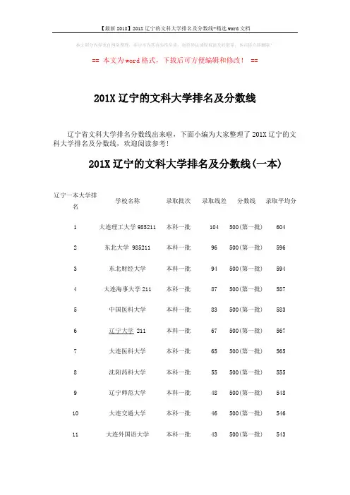 【最新2018】201X辽宁的文科大学排名及分数线-精选word文档 (4页)