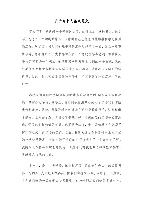 班干部个人鉴定范文(六篇)