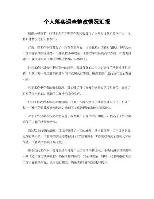 个人落实巡查整改情况汇报