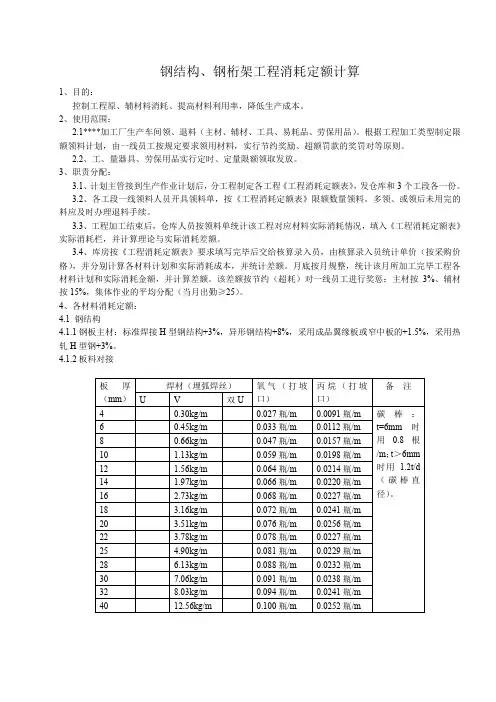 钢结构、钢桁架工程消耗定额计算