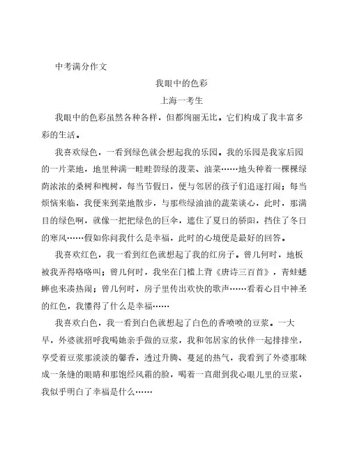 2009年中考满分作文