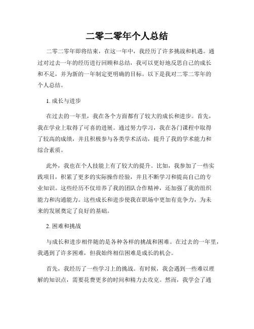 二零二零年个人总结