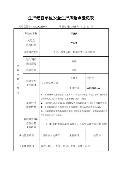 风险点登记表-环保员