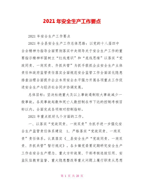 2021年安全生产工作要点