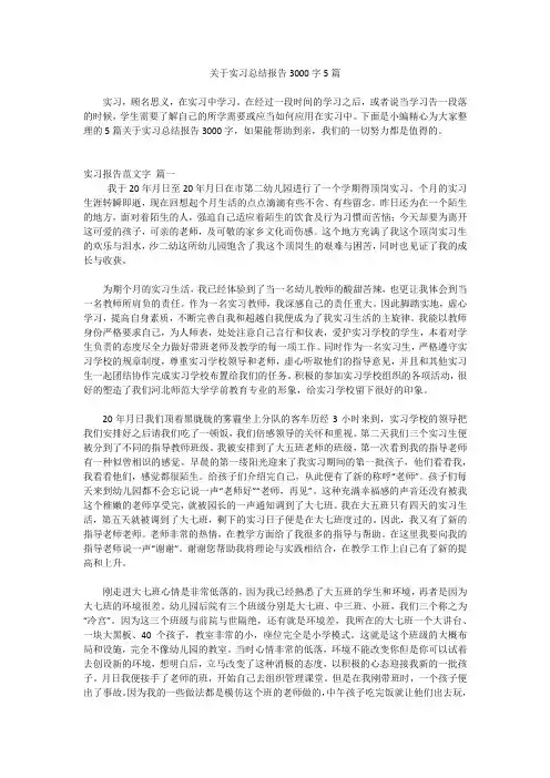 关于实习总结报告3000字5篇