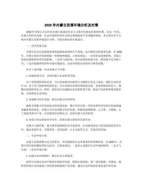 2020年内蒙古发展环境分析及对策