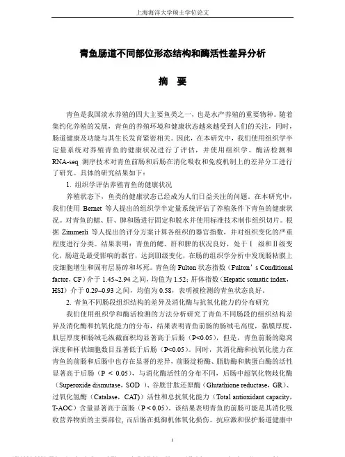 青鱼肠道不同部位形态结构和酶活性差异分析