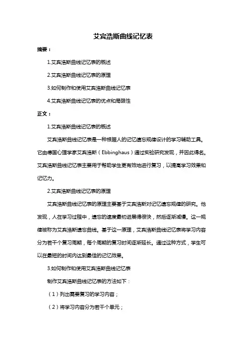 艾宾浩斯曲线记忆表