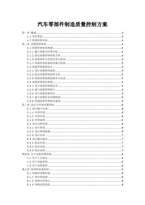 汽车零部件制造质量控制方案