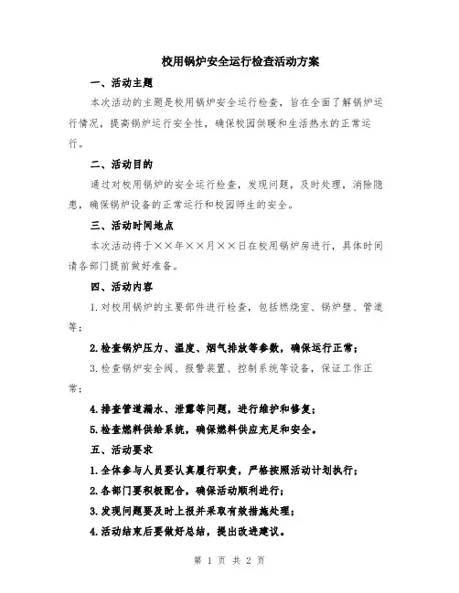 校用锅炉安全运行检查活动方案