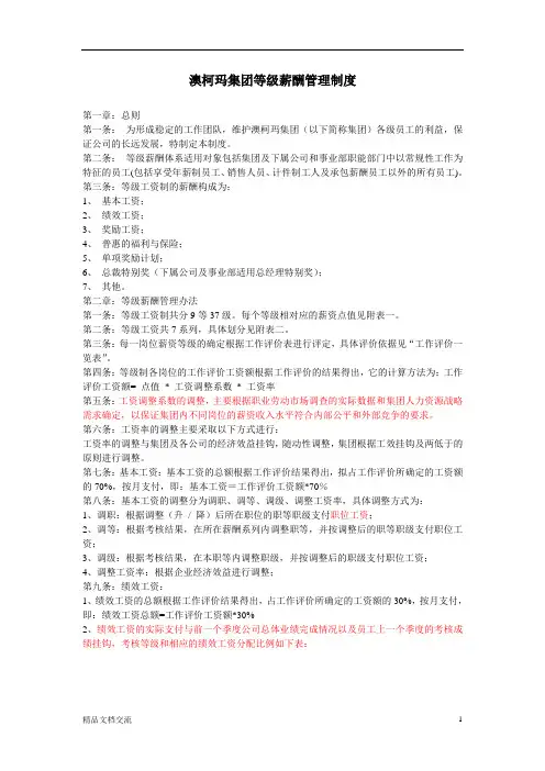 澳柯玛集团等级薪酬管理制度