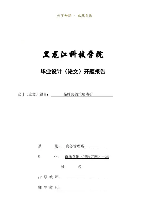 关于品牌营销策略 开题报告