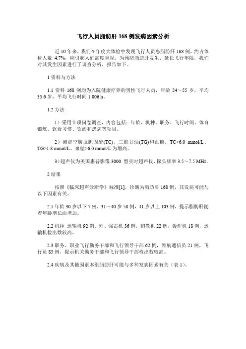 飞行人员脂肪肝168例发病因素分析