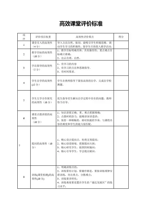 高效课堂上课评价标准