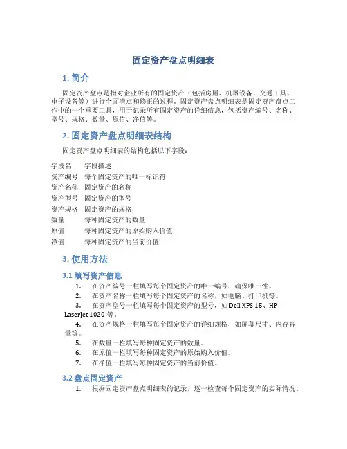 固定资产盘点明细表
