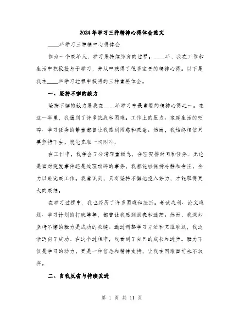 2024年学习三种精神心得体会范文(三篇)