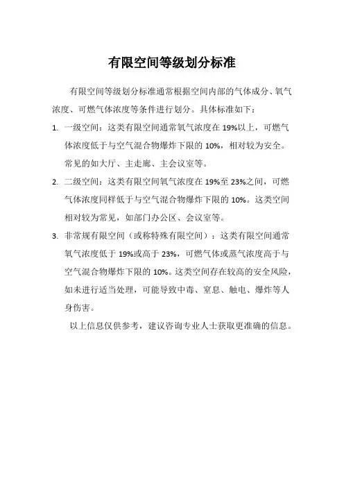 有限空间等级划分标准
