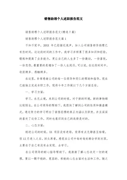 销售助理个人述职报告范文
