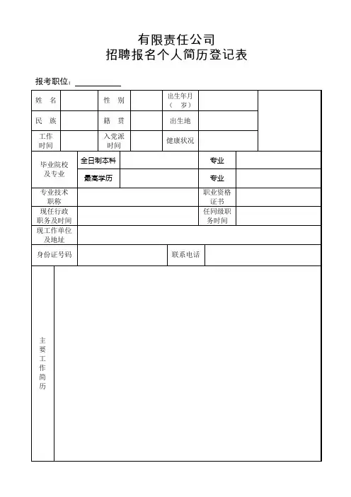 招聘报名个人简历登记表