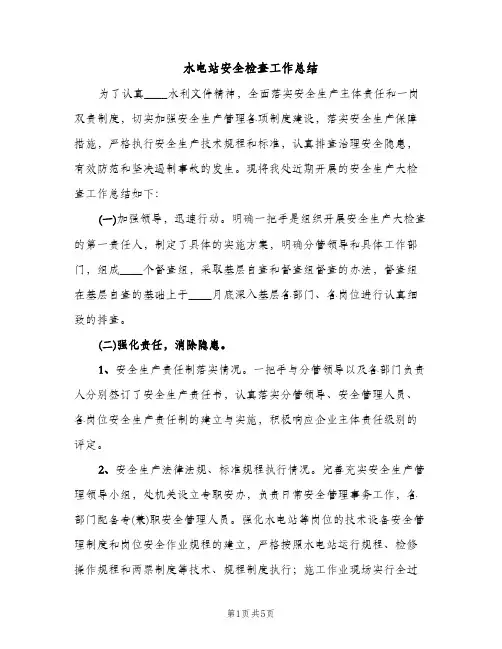 水电站安全检查工作总结（2篇）