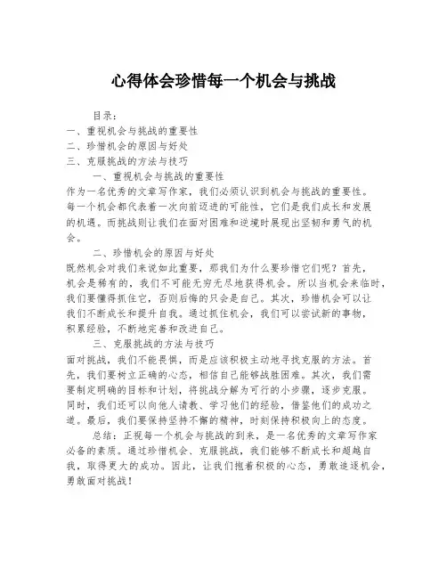 心得体会珍惜每一个机会与挑战