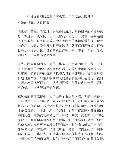 在环保督察问题整改约谈暨工作推进会上的讲话