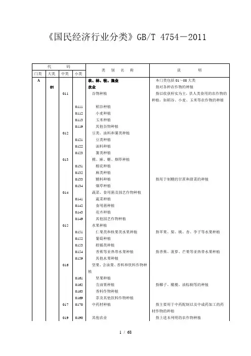 《国民经济行业分类》GBT4754-2011
